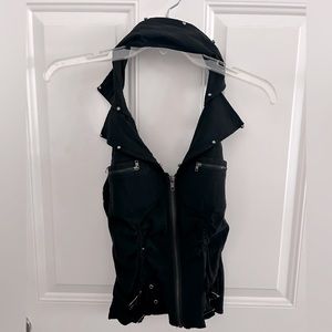 Black front zip halter - S/M
